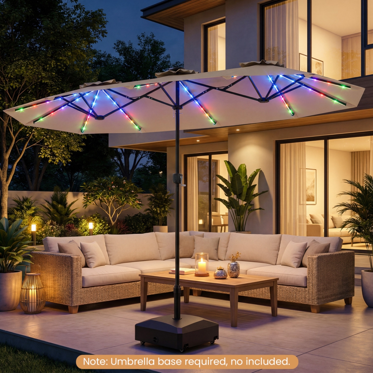 NP13305CF 13 ft. Double-Sided Patio Umbrella with Color-Changing Flowing Solar LED Lights - Brown