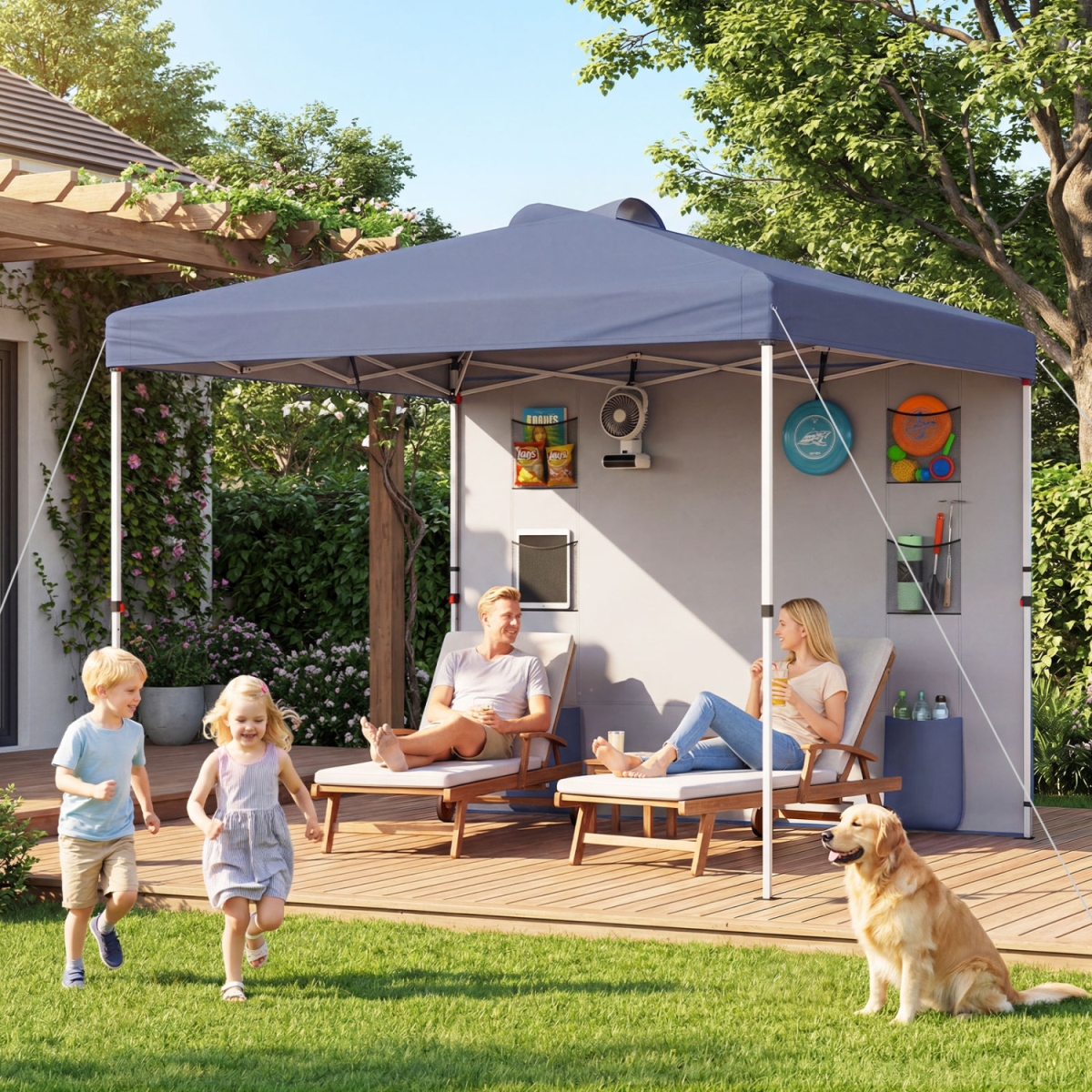 NP13535GR 10 x 10 ft. Pop Up Canopy Tent with Sidewall 6 Pockets Instant Setup Commercial Gazebo - Gray