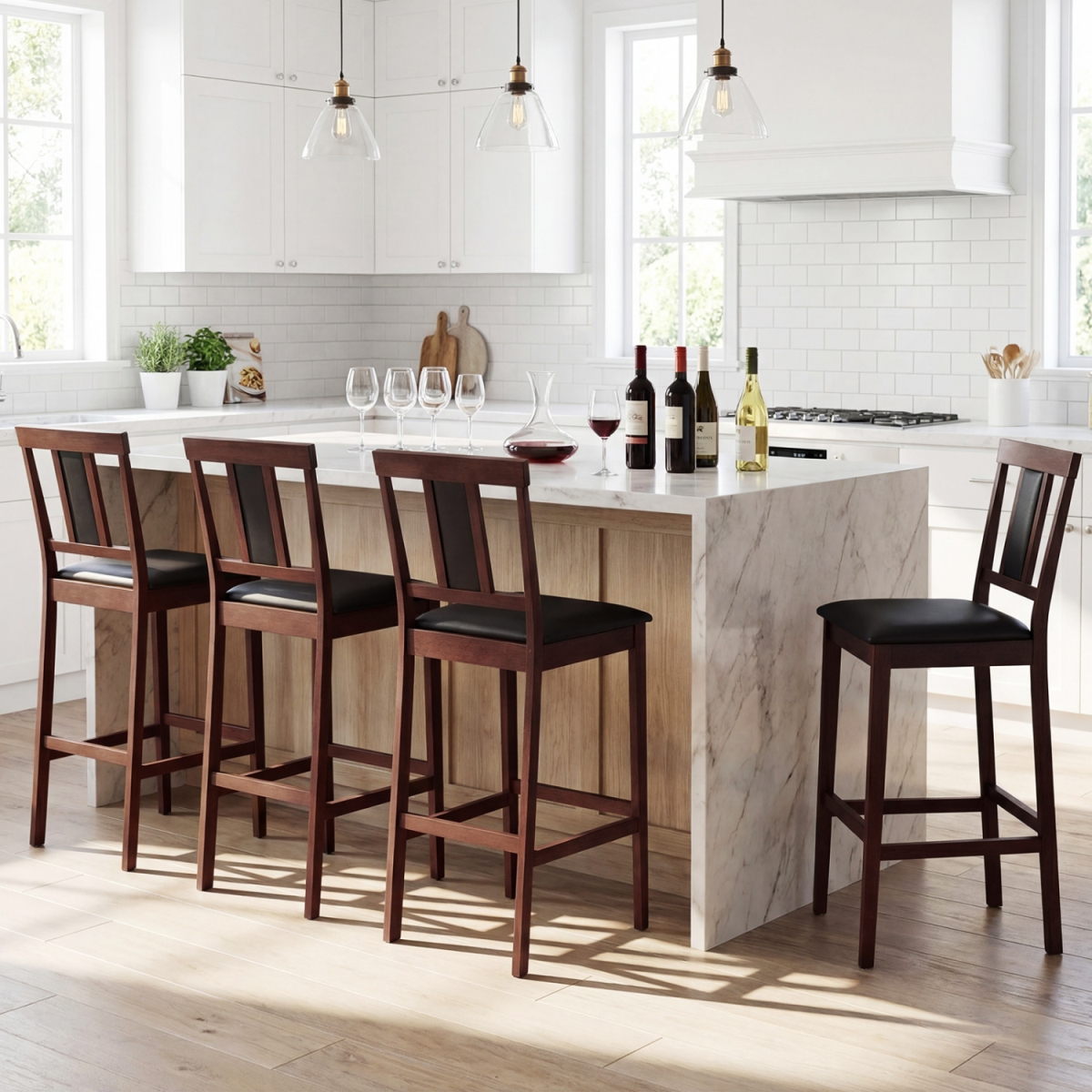 2-JV14158BN-2 Upholstered Barstool 29.5 in. Bar Height with Solid Rubber Wood Frame - Walnut - Set of 4