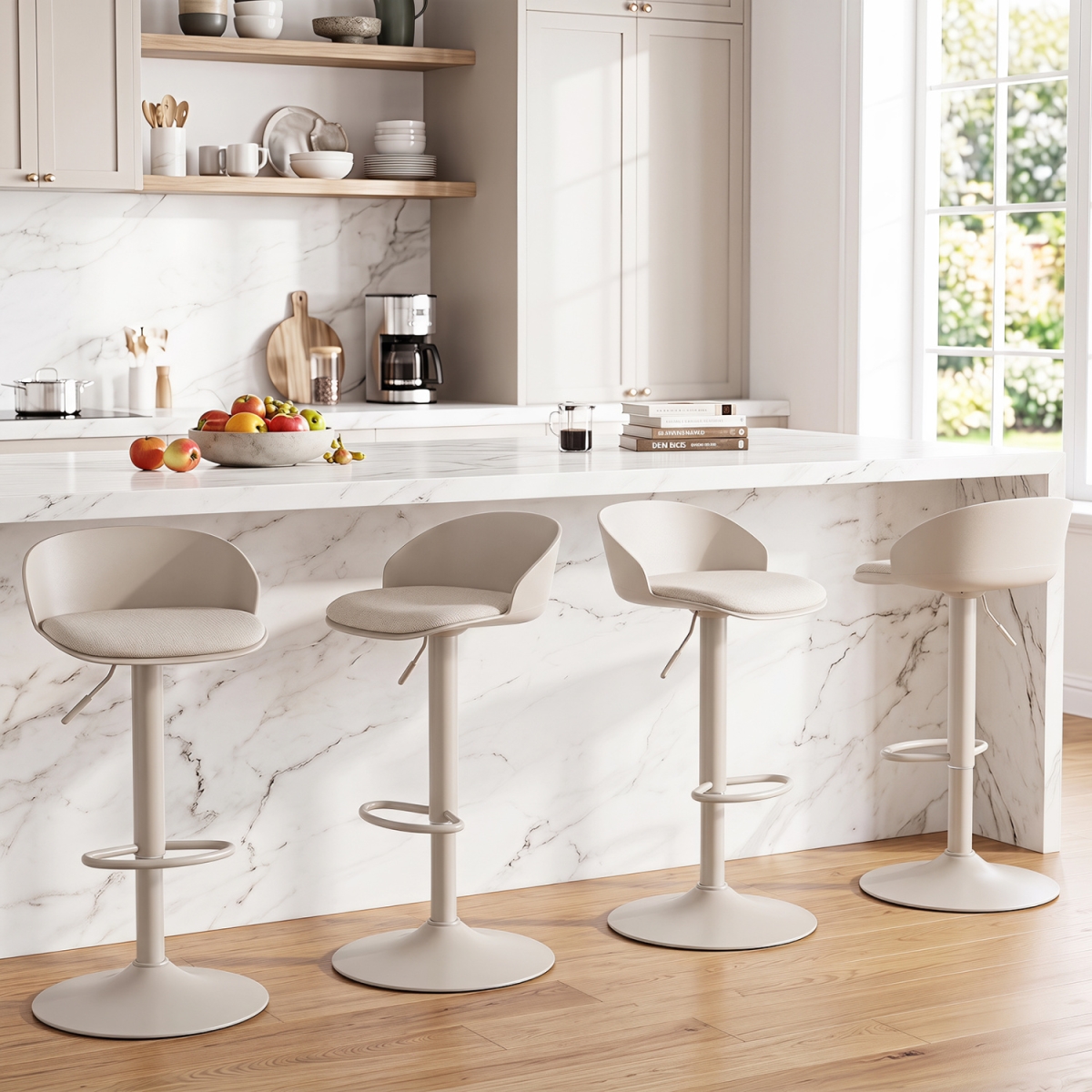 2-JV14658BE-2 Adjustable Swivel Bar Stools with Back & Footrest 330 lbs for Dining - Cream - Set of 4