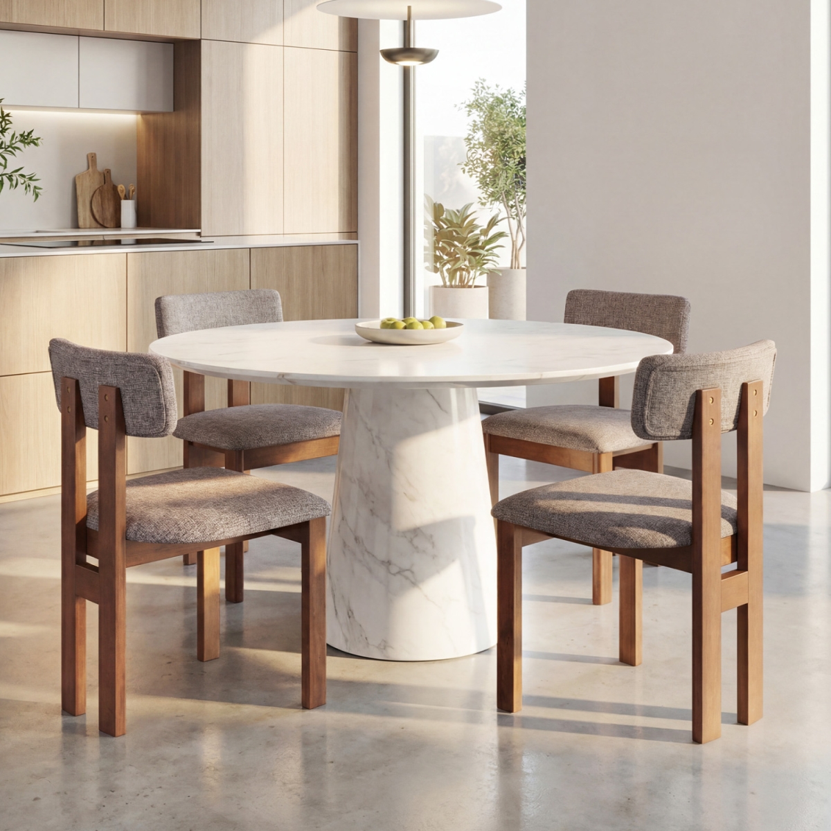 2-KC59313WN-2 Upholstered Rubber Wood Dining Chairs with Curved Backrest - Walnut - Set of 4