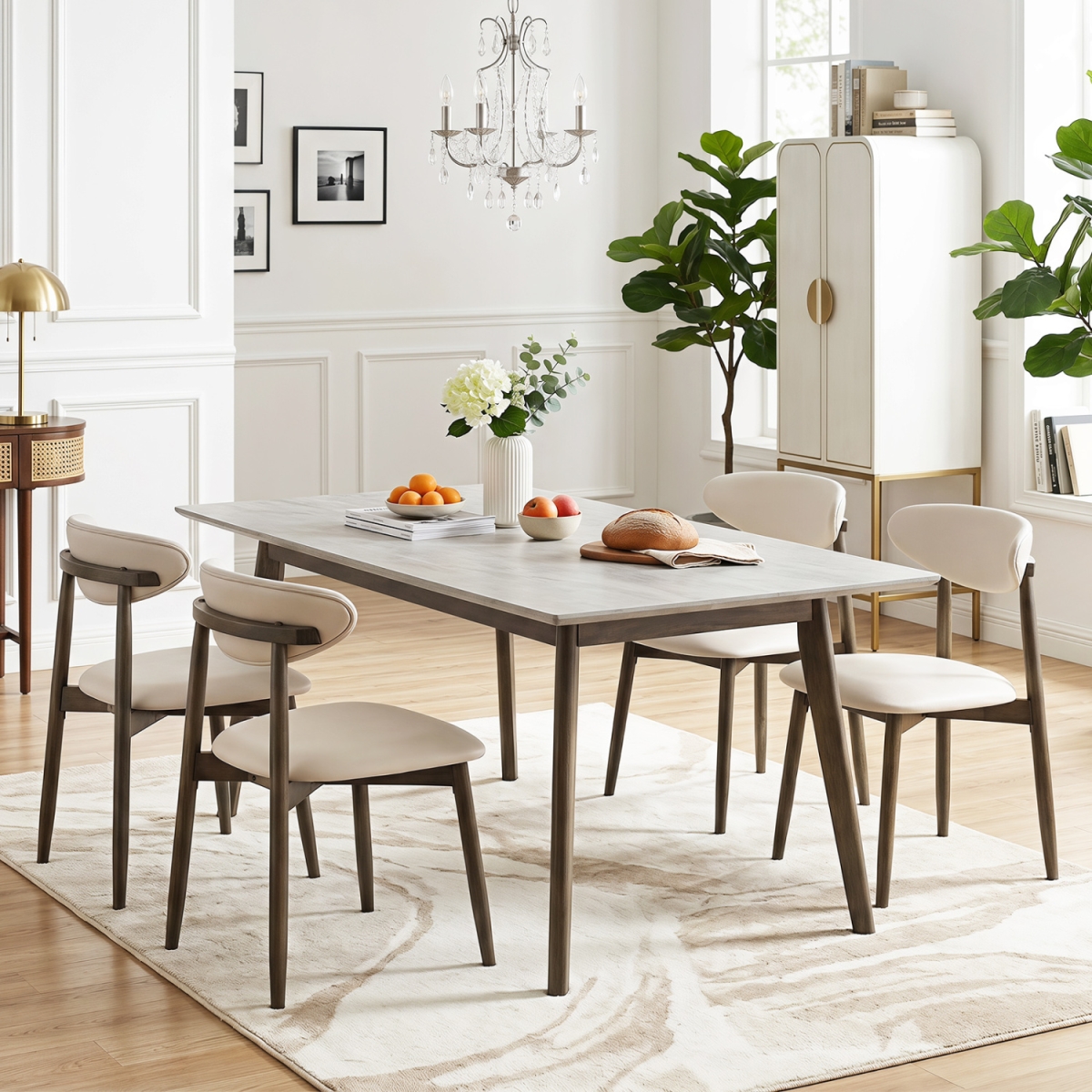 2-KC59630BE-2 Wooden Modern Upholstered Dining Chairs with Curved Backrest - Beige - Set of 4