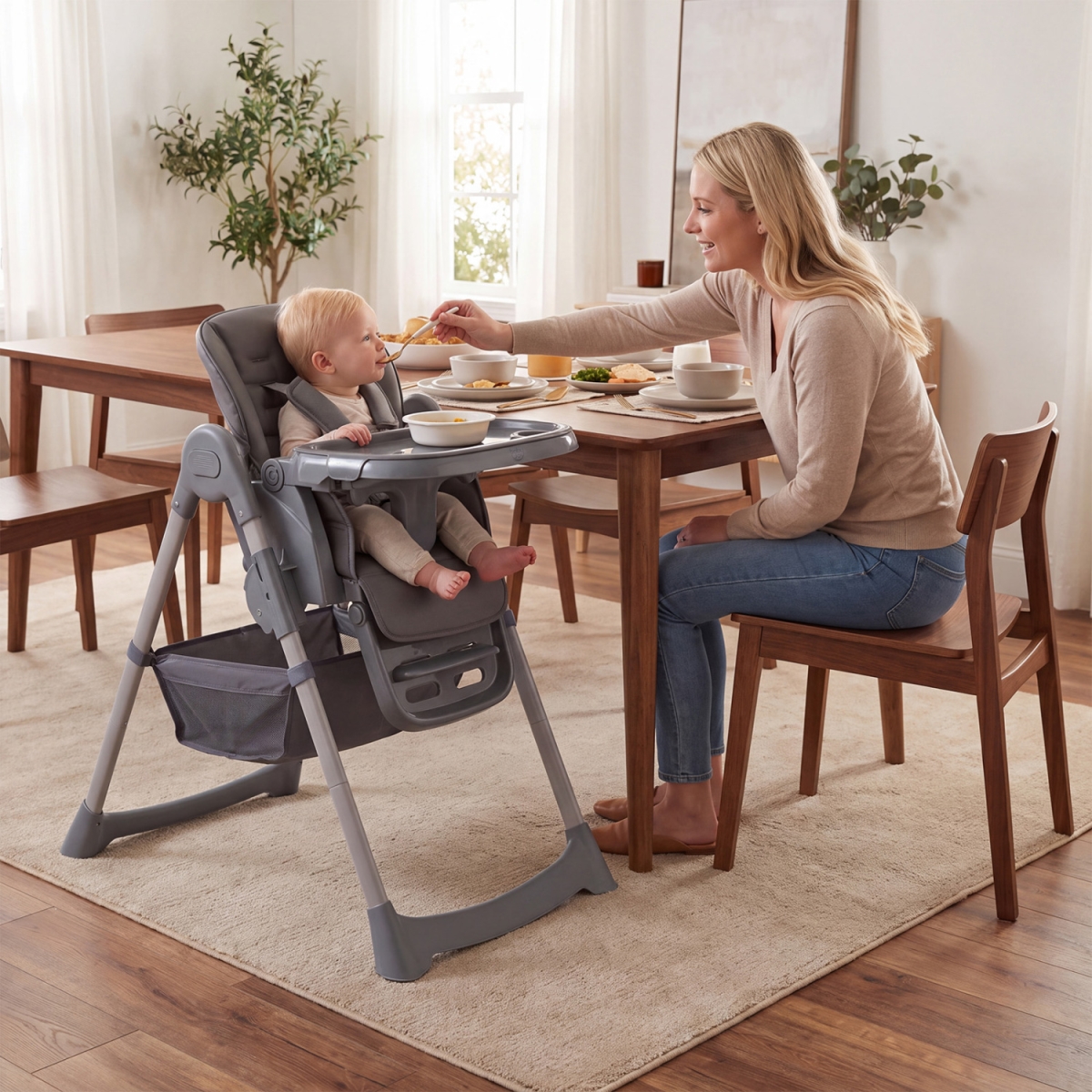 AD10108GR Foldable High Chair with 7-Level Height Adjustment for Babies & Toddlers - Gray