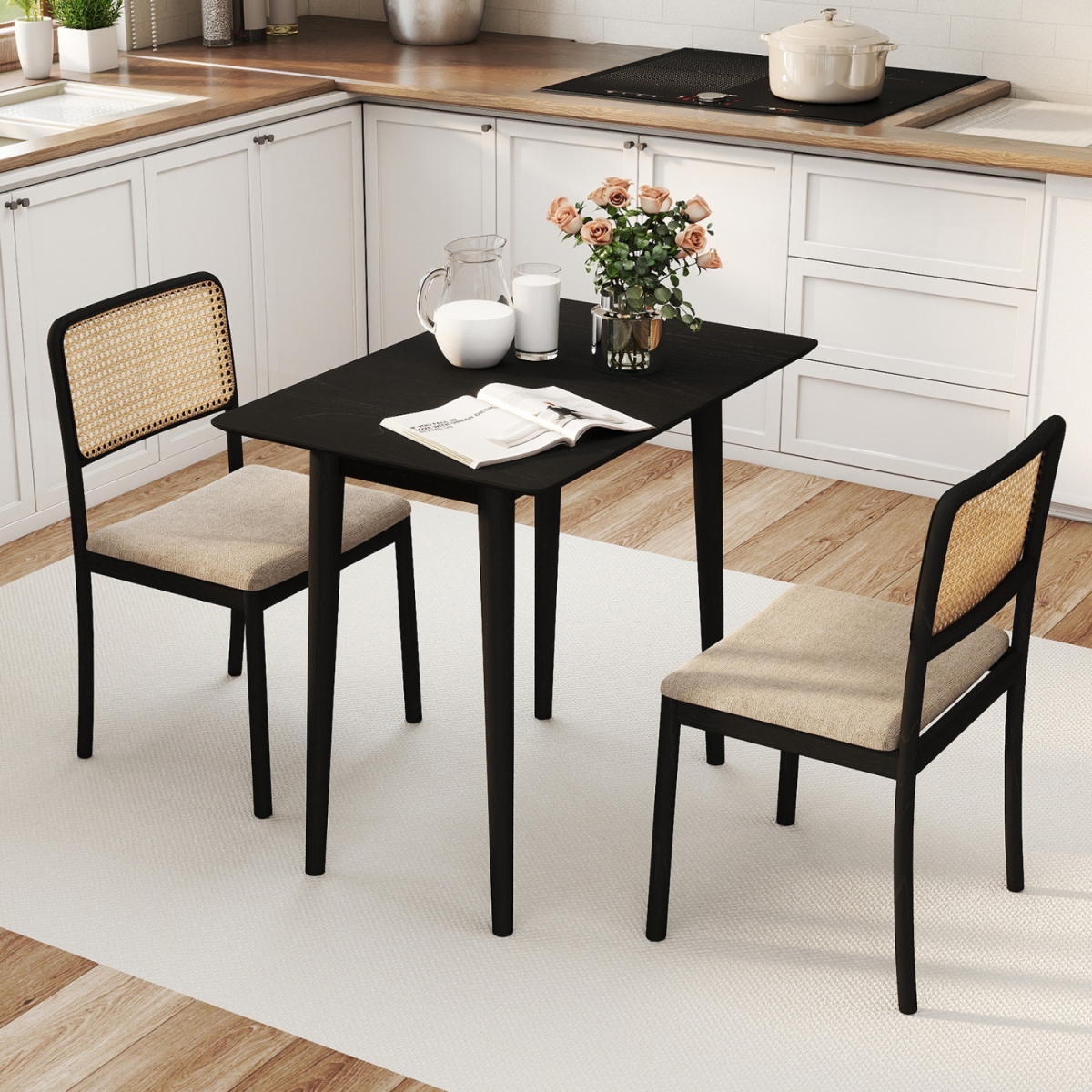 HV10956DK-12 34 in. Farmhouse Solid Wood Rectangular Wooden Dining Table for 2-4 People - Black