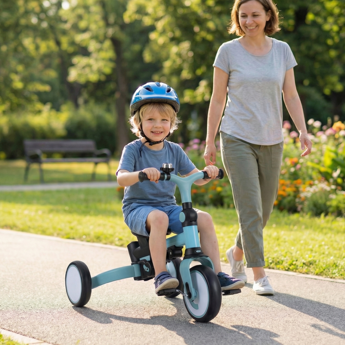 BC10303BL 8-in-1 Folding Kids Tricycle with Removable Canopy & Push Handle - Blue