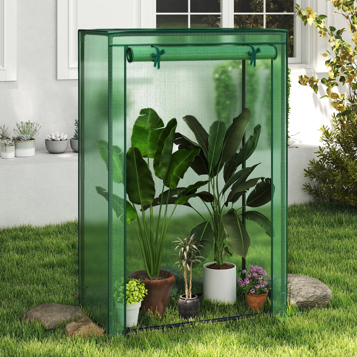 GT4548GN Portable Mini Greenhouse with Roll-Up Zippered Door - Green
