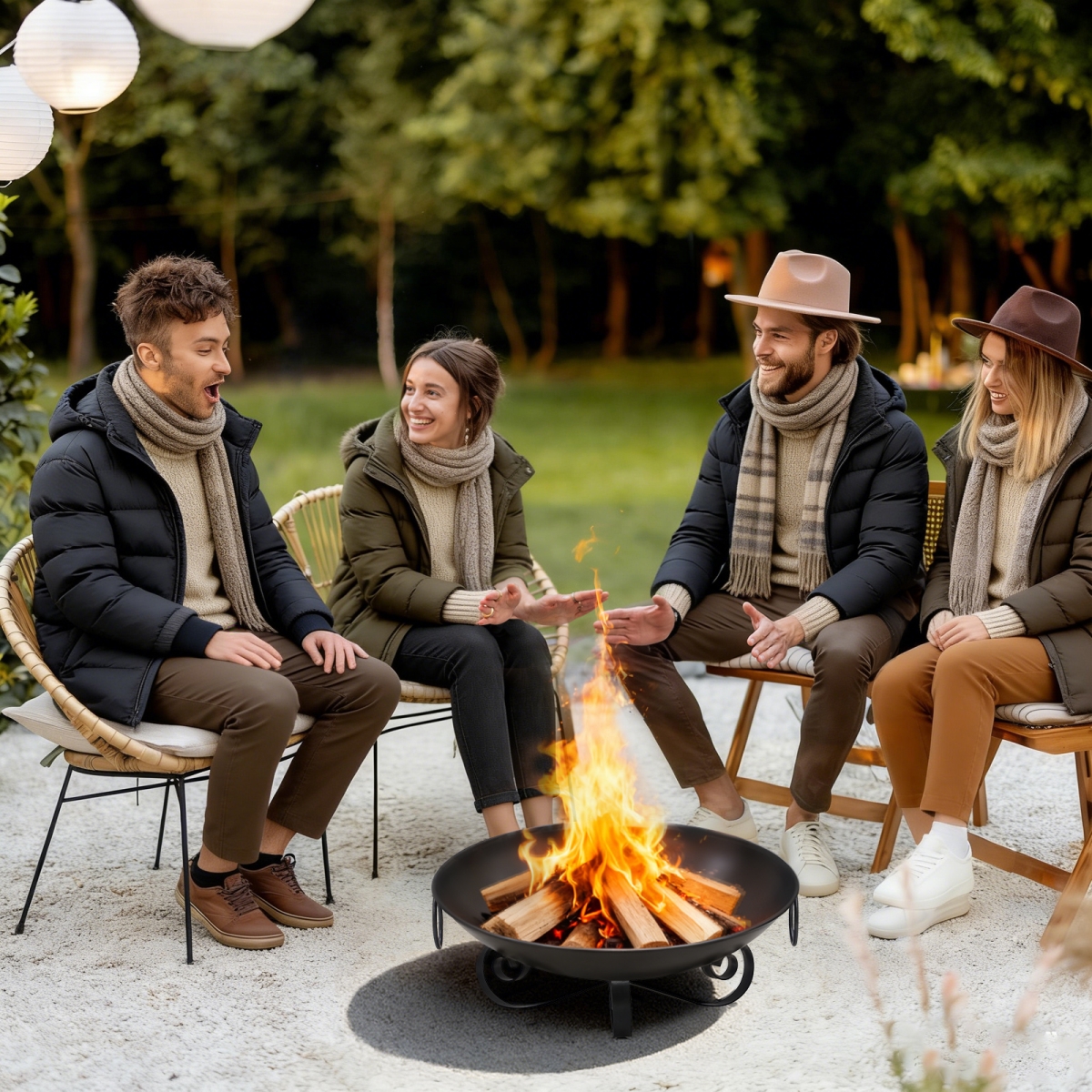 GT4577 24 in. Heavy-Duty Metal Fire Pit Bowl Outdoor Wood-Burning Firepit with Handles - Black