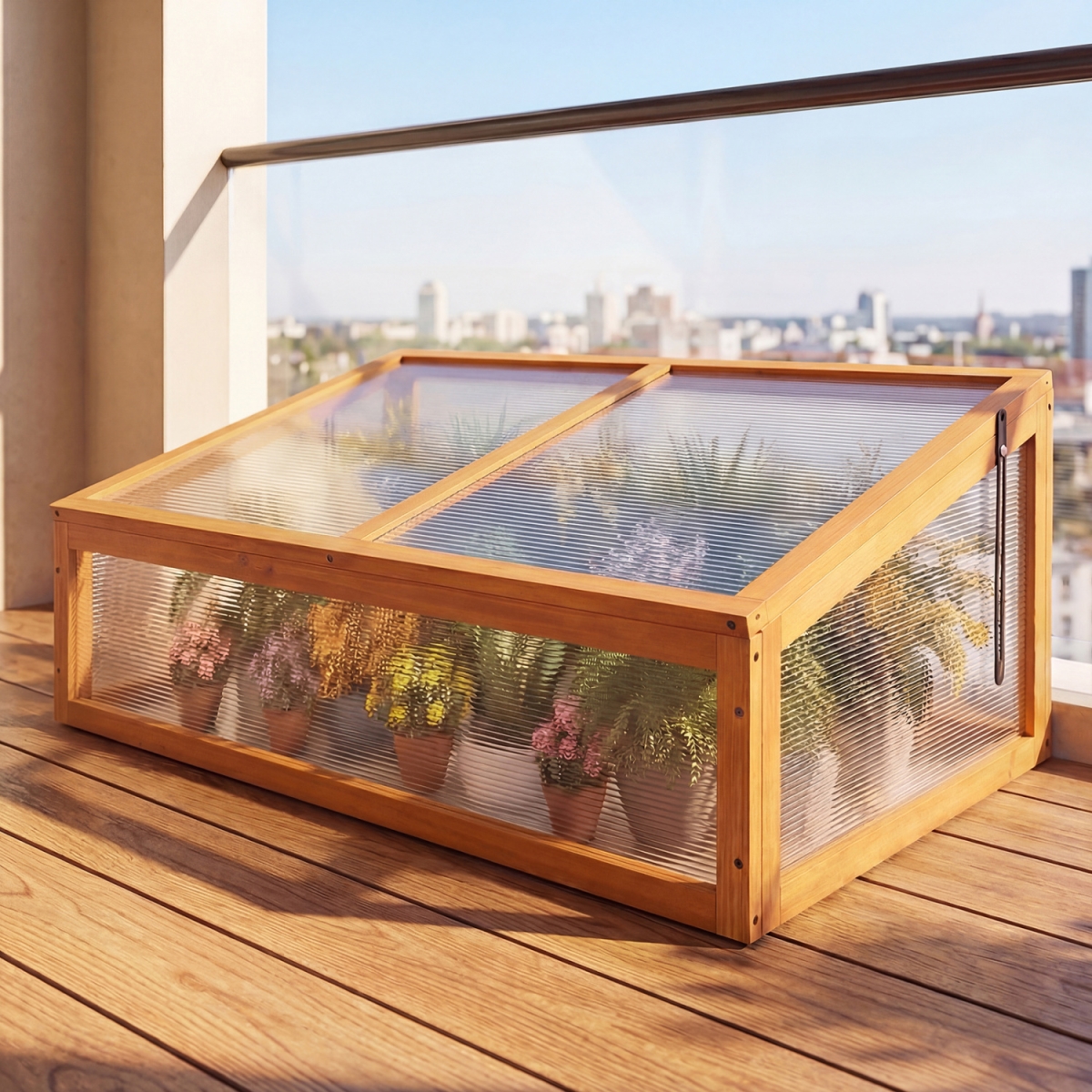 GT4597OR Wood Cold Frame Greenhouse Raised Planter Bed Protection with Transparent Flip-Top Roof - Orange