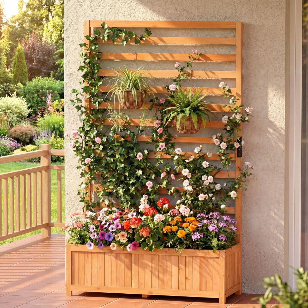 GT4618OR Wooden Raised Garden Bed 59 in. Tall Elevated Planter Box with Vertical Trellis - Orange