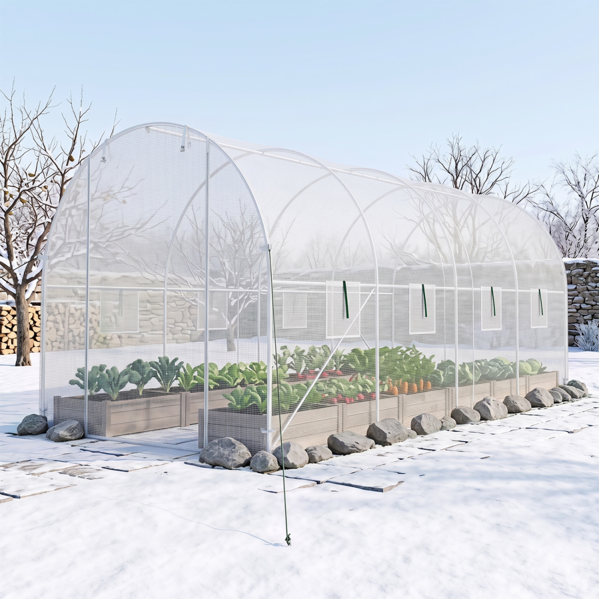 GT4840WH-A 15 x 7 x 7 ft. Walk-In Tunnel Greenhouse for Outdoors - White