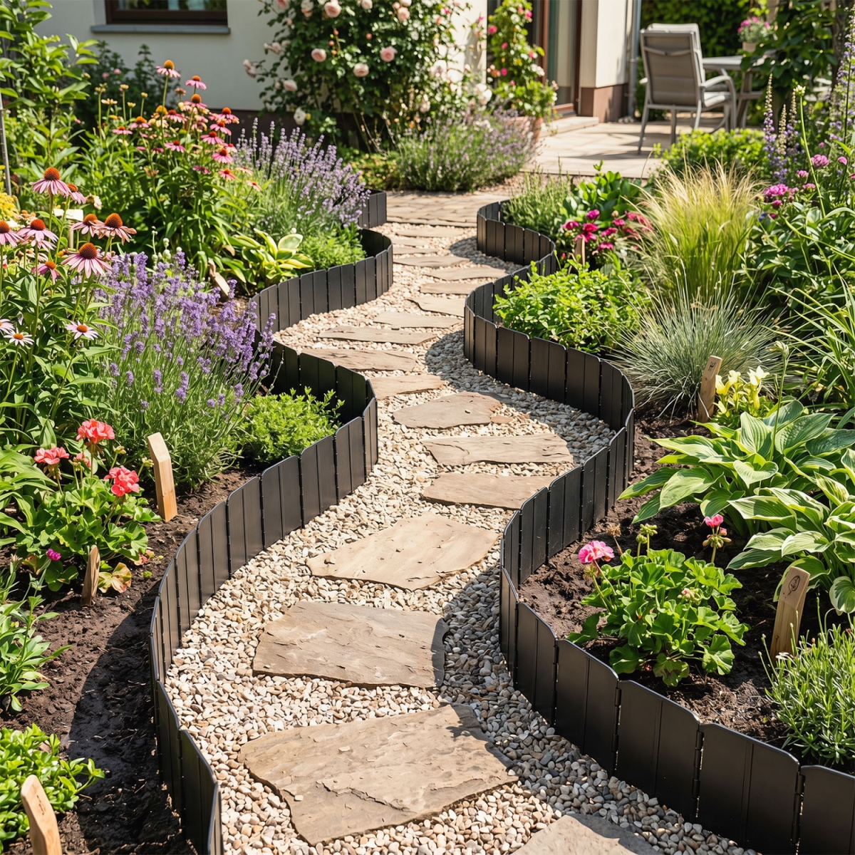GT4842DK 10.5 ft. Garden Edging Borders No Dig Interlocking Design for Flower Beds - Black - 70 Piece