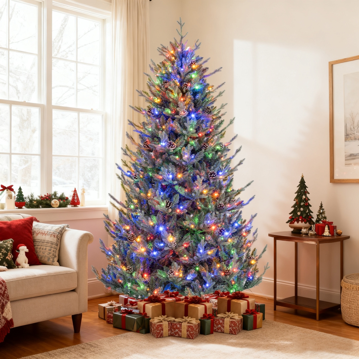 CM25526US-M Pre-Lit Artificial Christmas Tree with Multi Colored LED Lights - Medium