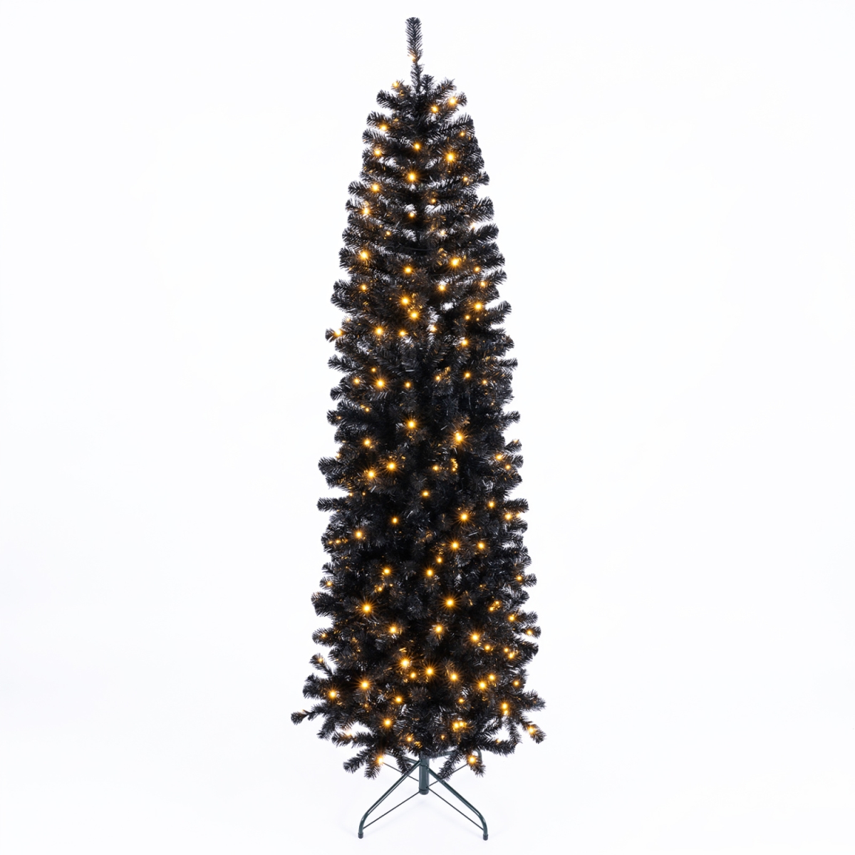 CM25587US-7 Slim Pencil Hinged Christmas Tree with Branch Tips & 8 Lighting Modes - Black - 7 ft.