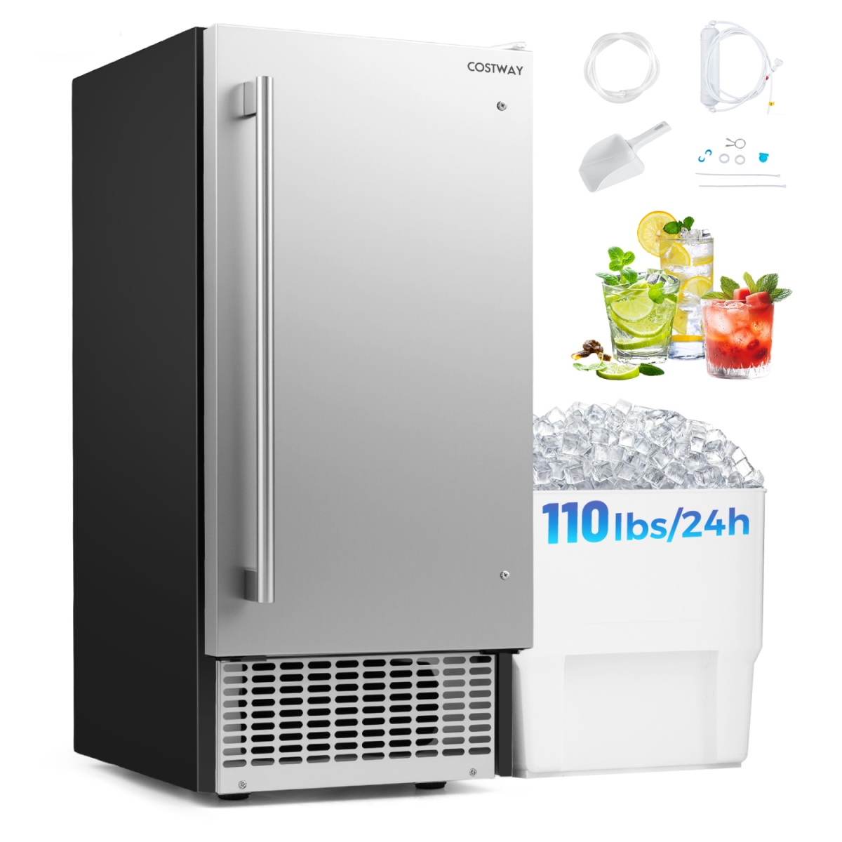 EP25962US Commercial 110 lbs-24H Undercounter Ice Maker Machine with 25 lbs Storage Capacity