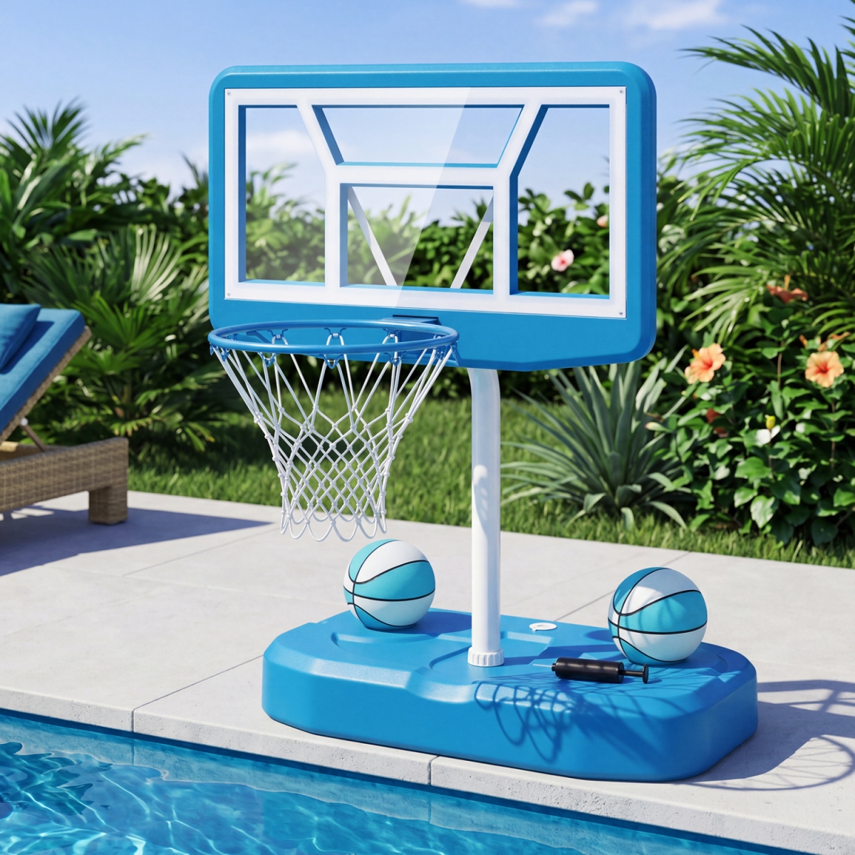 SP38915LS Pool Basketball Hoop Set with 2 Balls & Pump for Water Games - Light Blue