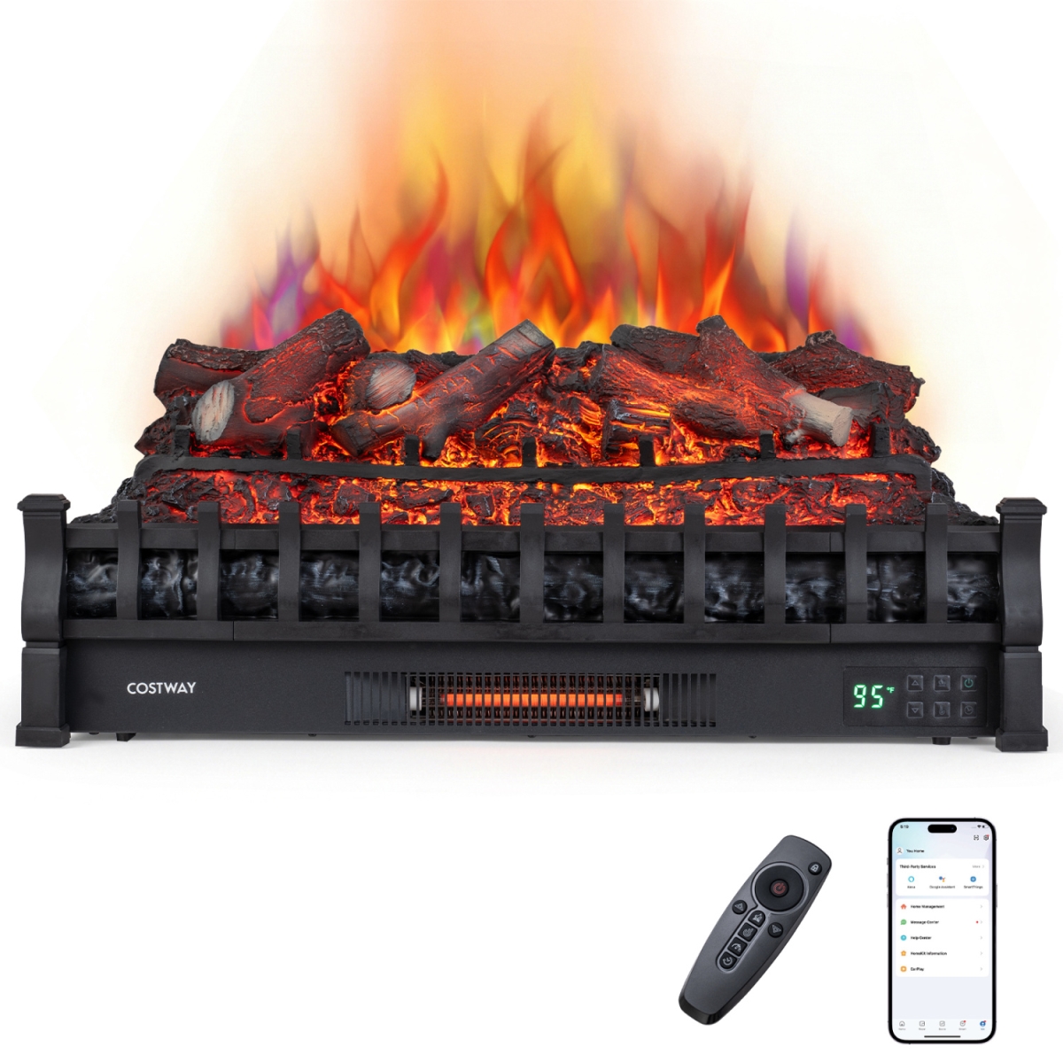 FP11287US-BK 30 in. Wi-Fi Fireplace Insert Lemonwood Set with App & Remote Infrared Quartz Electric Heater - Black