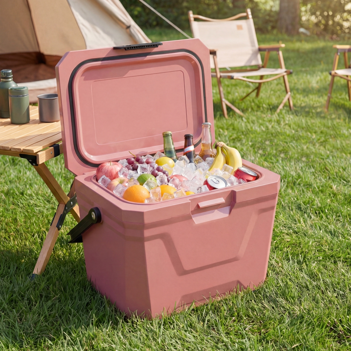 GP11795PI Insulated Portable Cooler Hard Shell Ice Chest with 2 Cup Holders - Pink