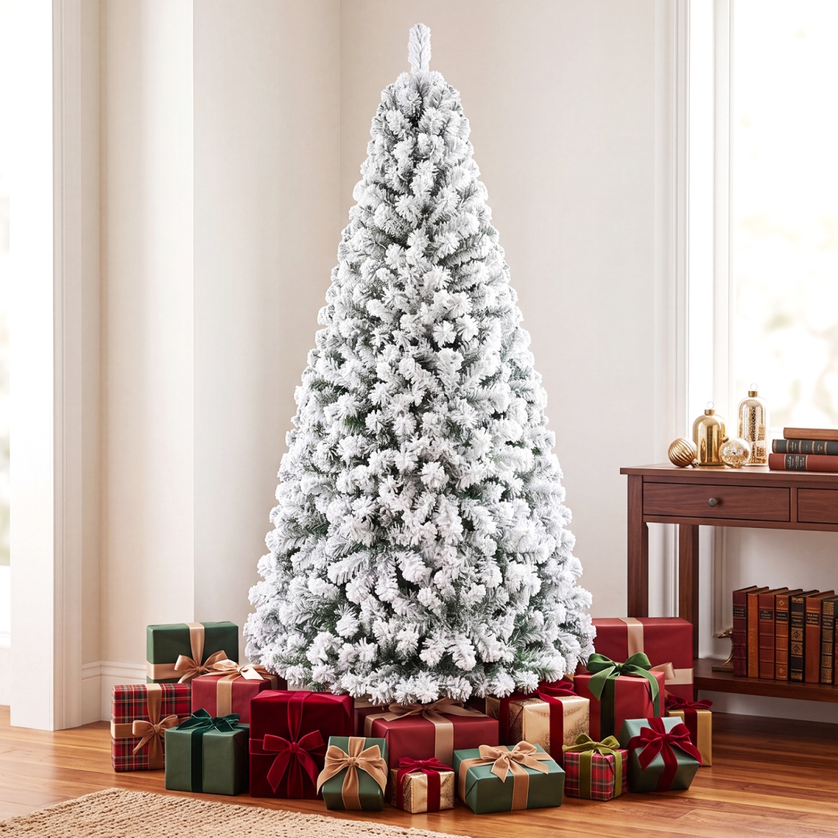 CM25557GN-S 6 ft. Artificial Snow-Flocked Christmas Tree with Branch Tips