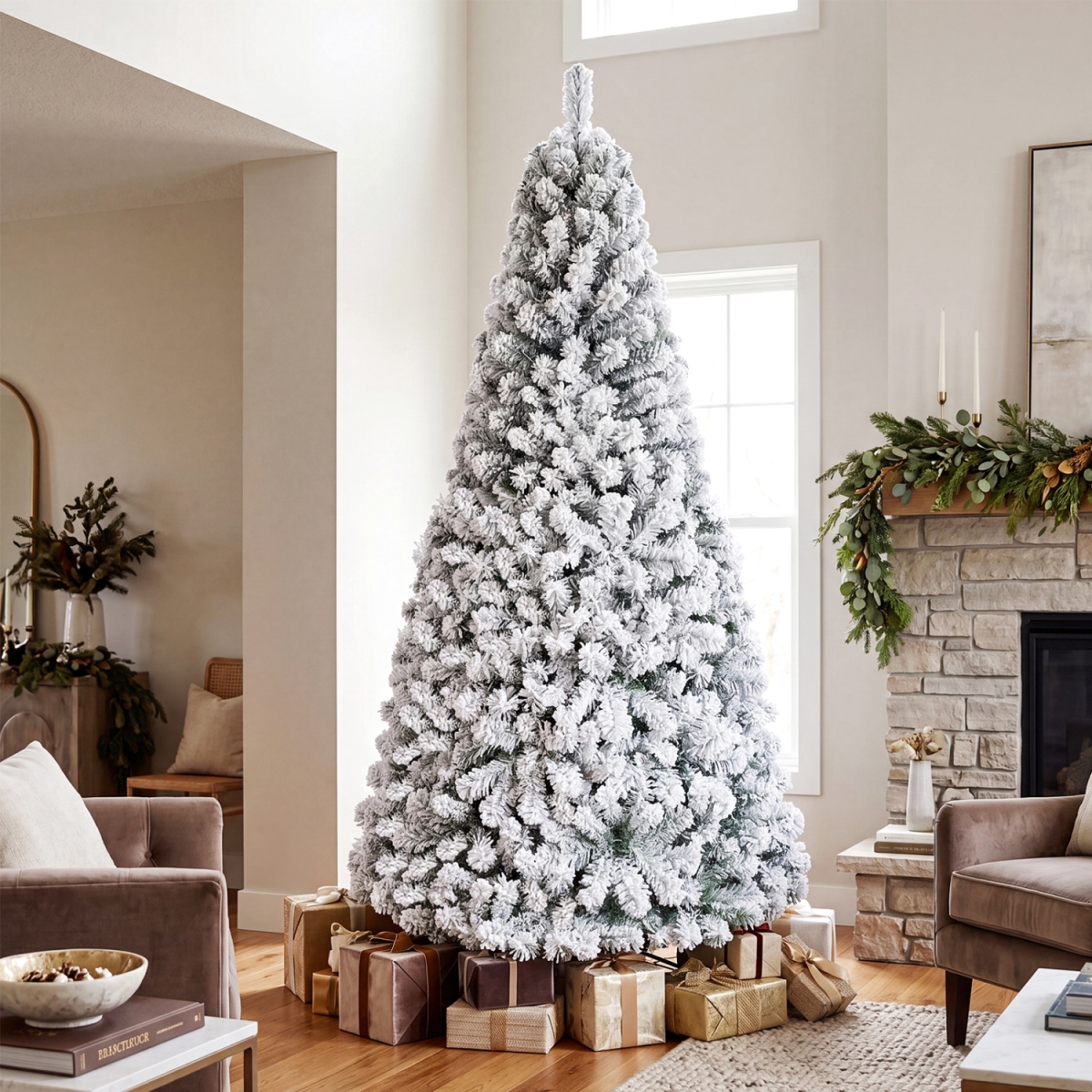CM25557GN-XL Artificial Snow-Flocked Christmas Tree with Branch Tips - Extra Large