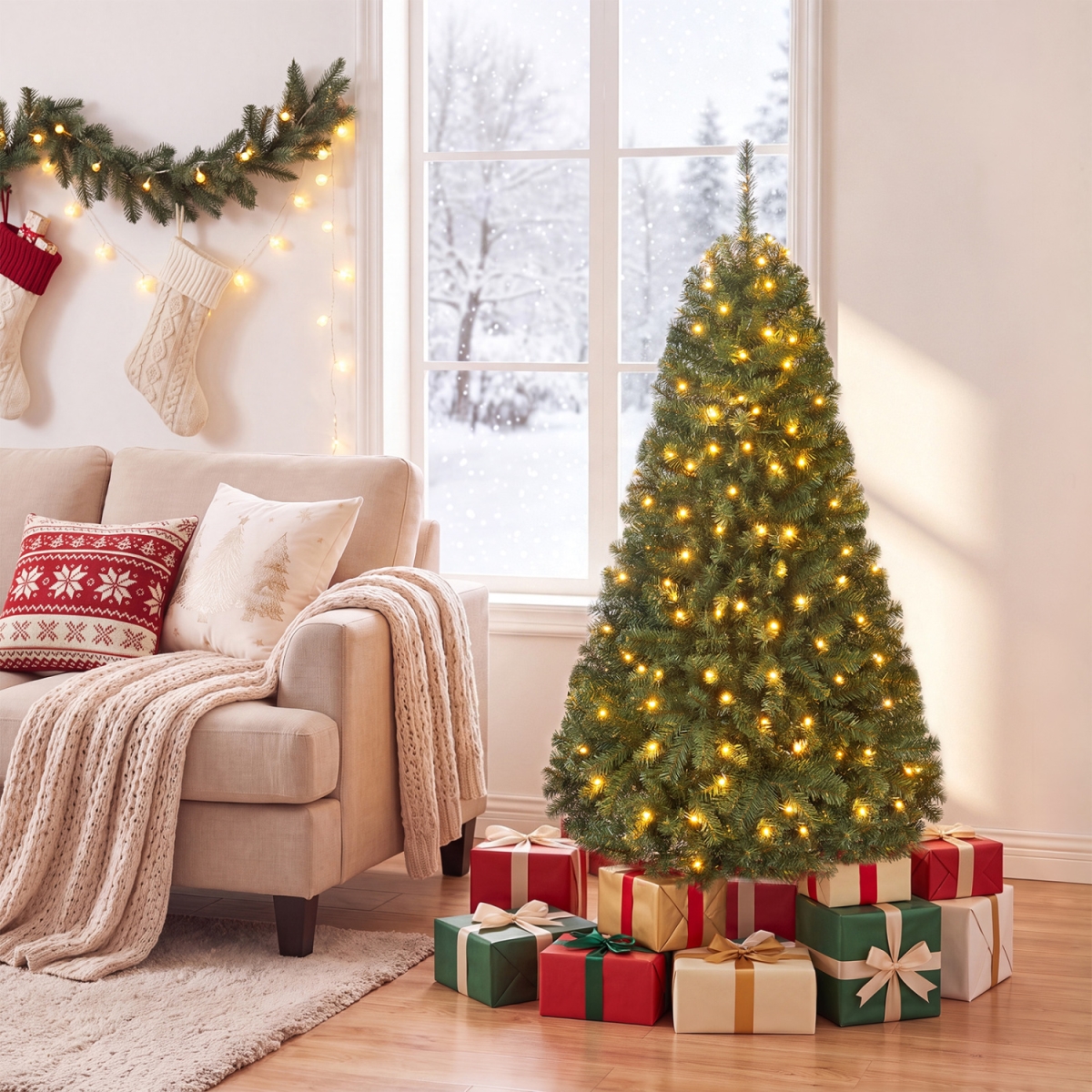 CM25559US-XS 5 ft. Artificial Christmas Tree with 2 Lighting Colors & Folding Metal Stand
