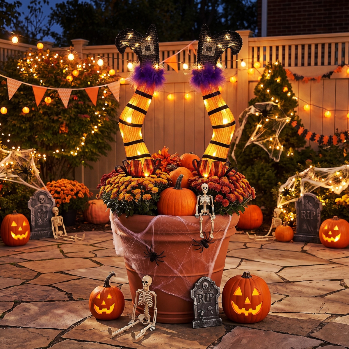 CM25709 2 ft. Lighted Witch Legs Halloween Decorations with Battery Operation - Orange & Black - Set of 2