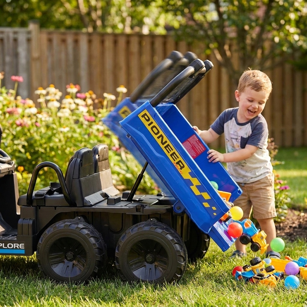 DumpTQ10543US-NY 24V Kids Ride on Dump Truck with Electric Dump Bed 2-Seater 4WD