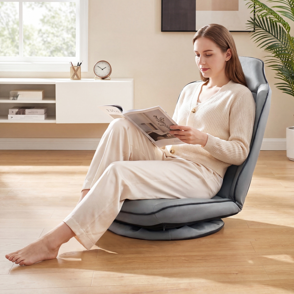 HV10953GR 360 Deg Swivel Floor Gaming Chair with 5-Level Adjustable Backrest - Gray