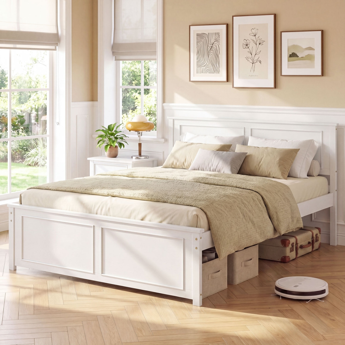 HU11438WH-F Platform Bed Frame with Headboard - Full Size