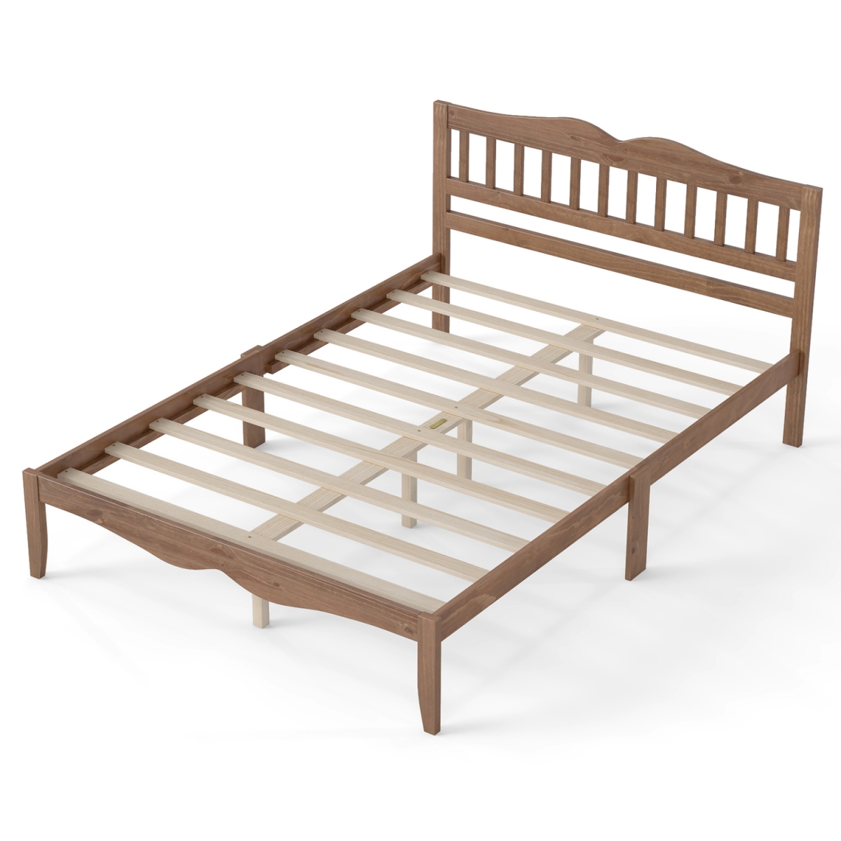 HU11524BN-F Modern Farmhouse Style Bed Frame with Solid Wood Frame - White & Walnut - Full Size