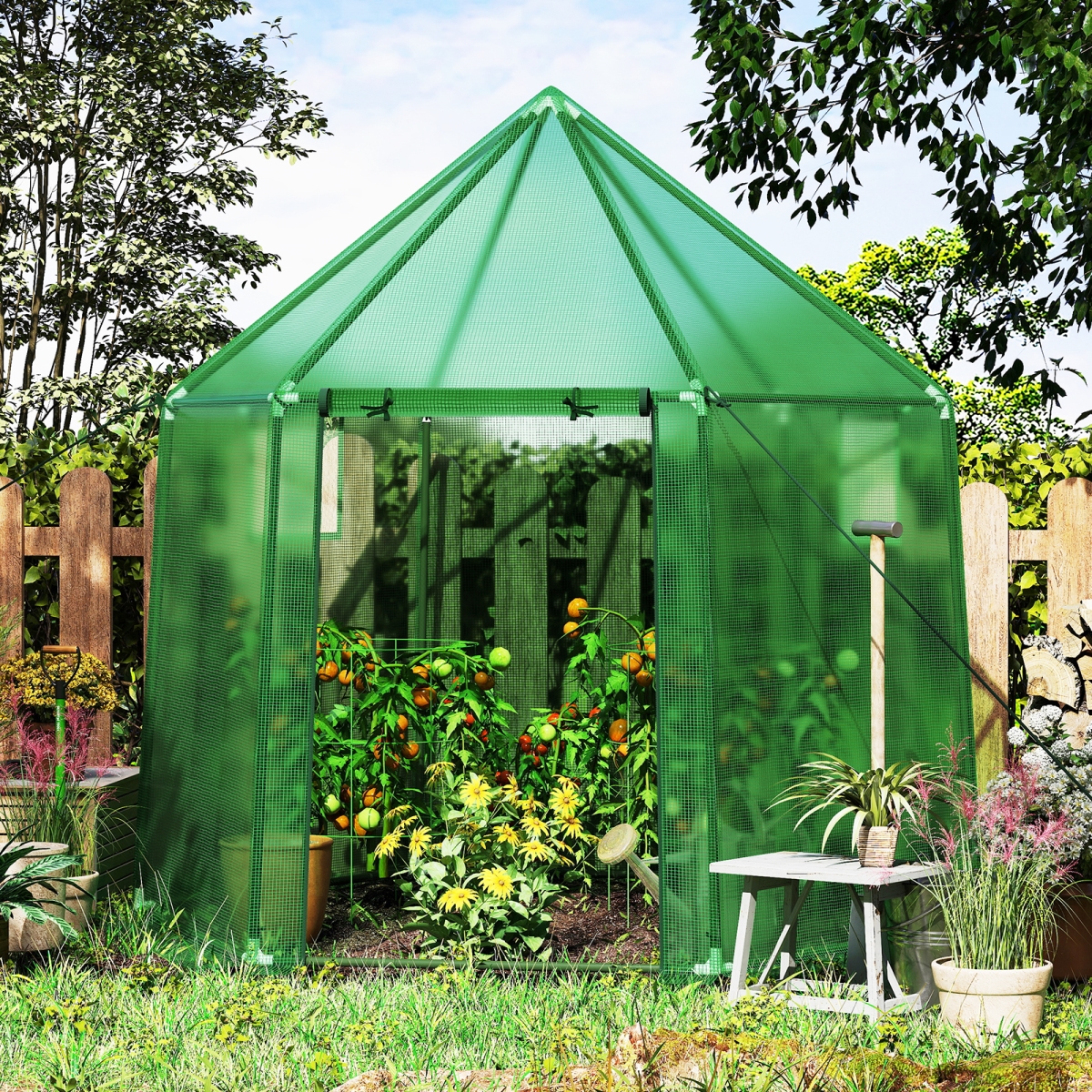 GT4462GN 6.5 x 5.6 x 6.2 ft. Mini Walk-in Greenhouse Portable Outdoor Warm House for Winter with PE Cover - Green