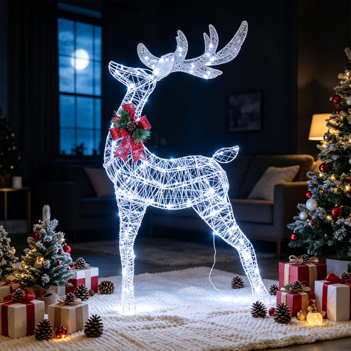 EU10018US-BE Lighted Christmas Reindeer with Cold LED Lights for Yard - White
