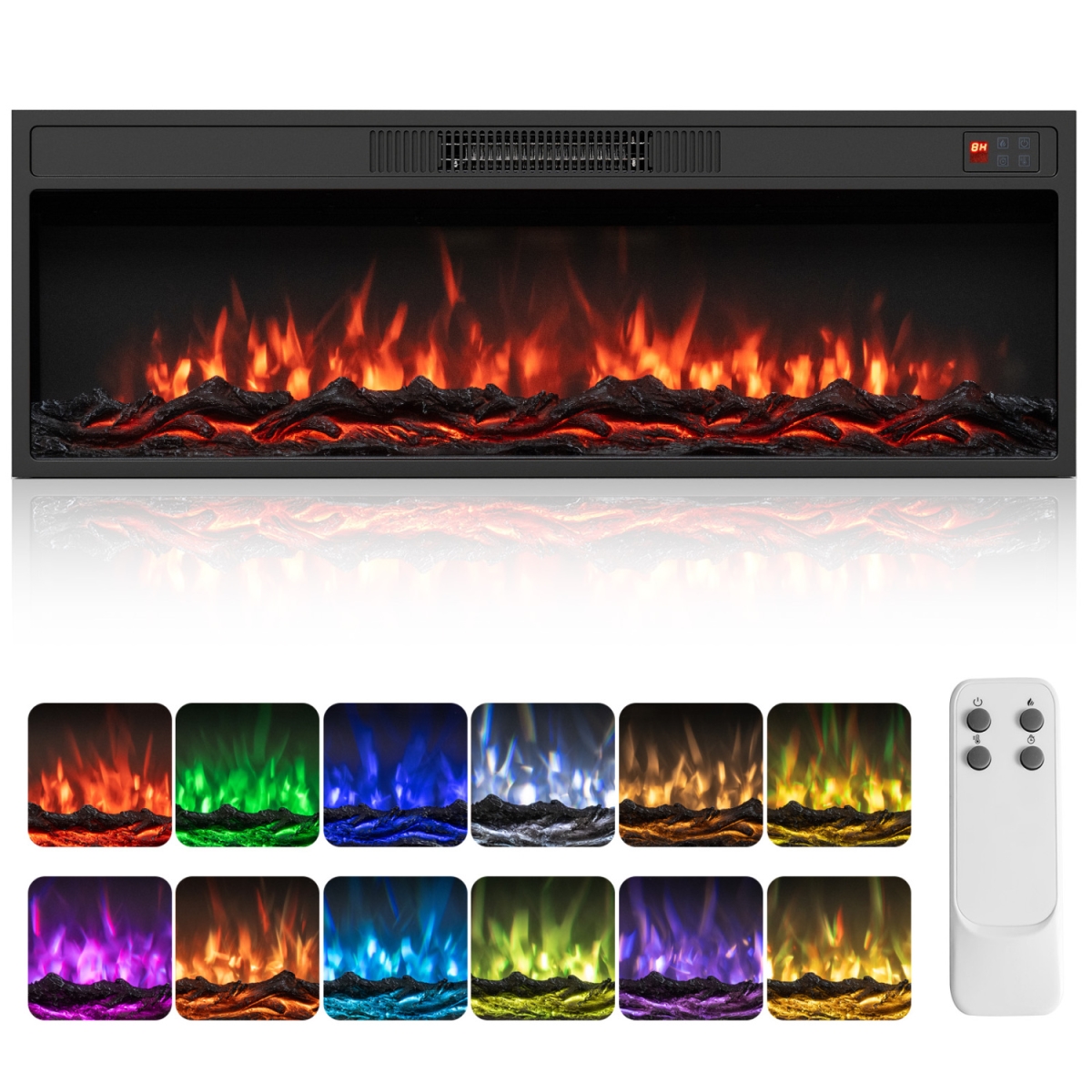 FP11229US-40 40 in. Recessed Electric Fireplace Heater with Adjustable Flame Colors & Brightness