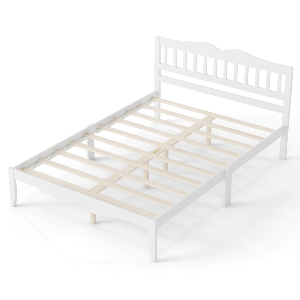 HU11524WH-F Modern Farmhouse Style Bed Frame with Solid Wood Frame - Full Size