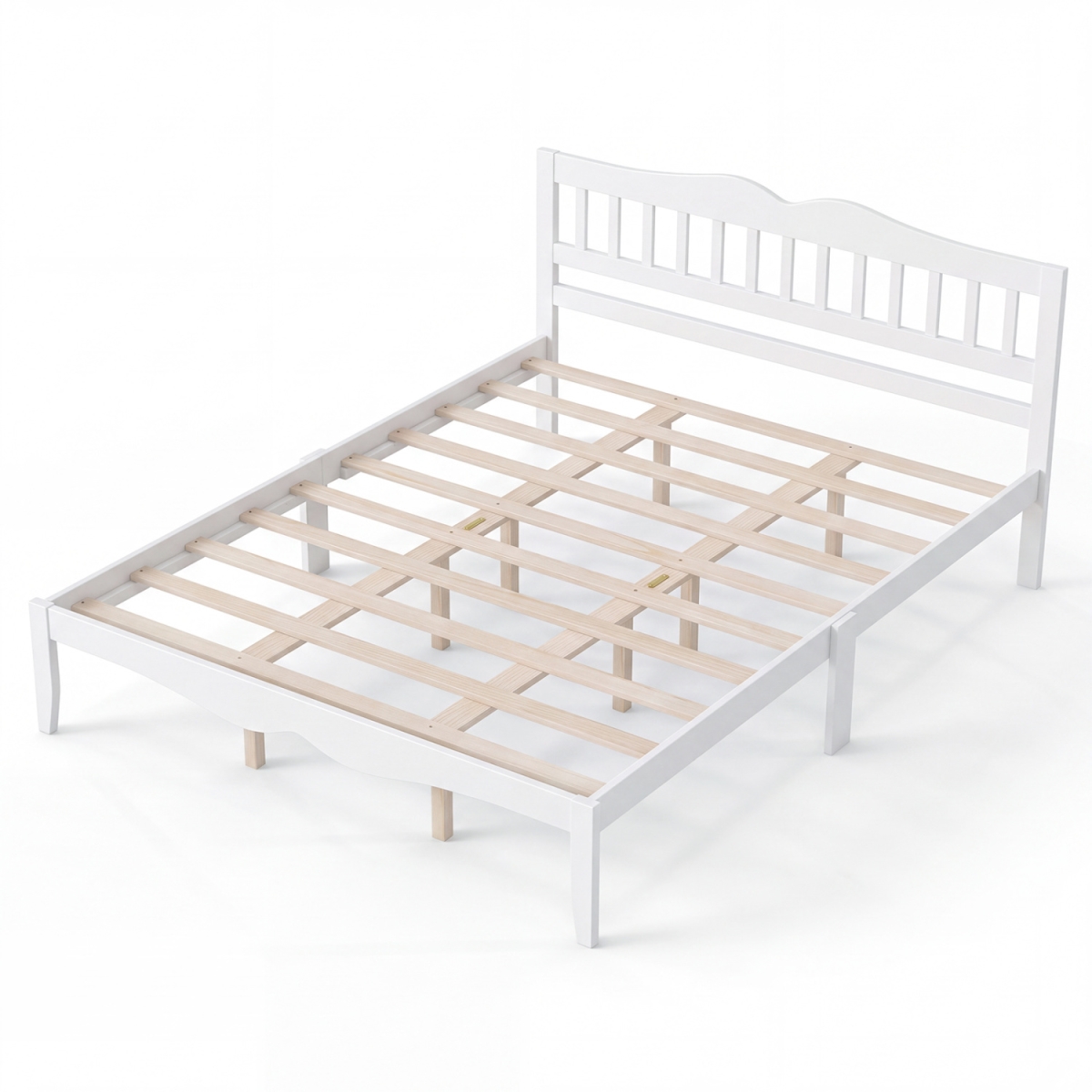 HU11524WH-Q Modern Farmhouse Style Bed Frame with Solid Wood Frame - Queen Size