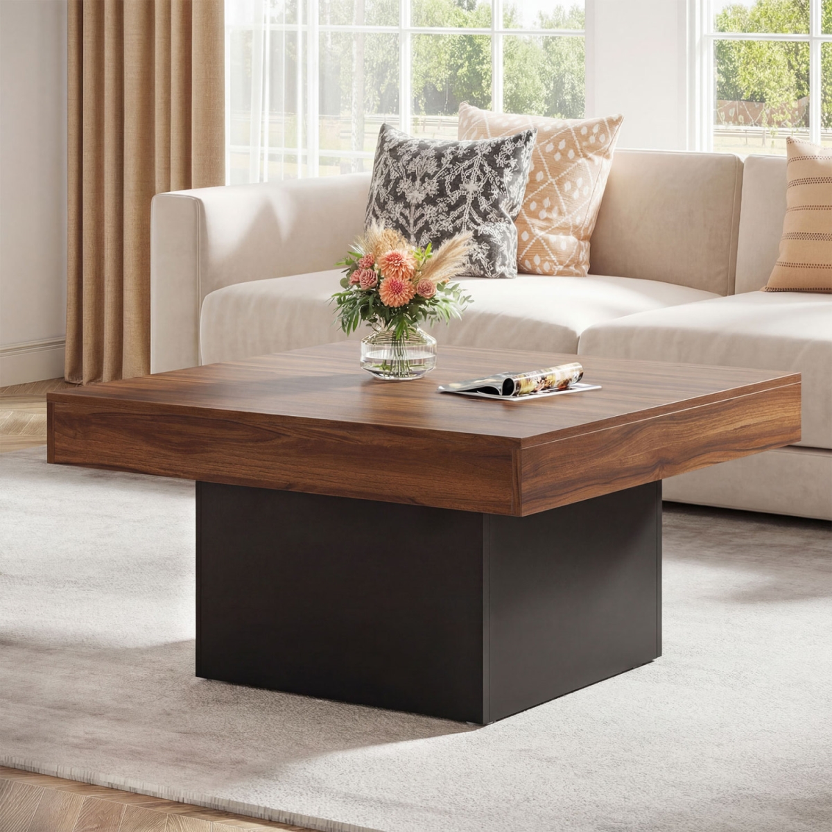 HV10685CF Coffee Table Accent Table with LED Lights & Dynamic Modes - Rustic Brown