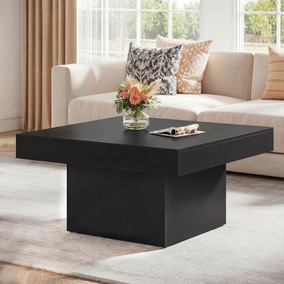 HV10685DK Coffee Table Accent Table with LED Lights & Dynamic Modes - Black