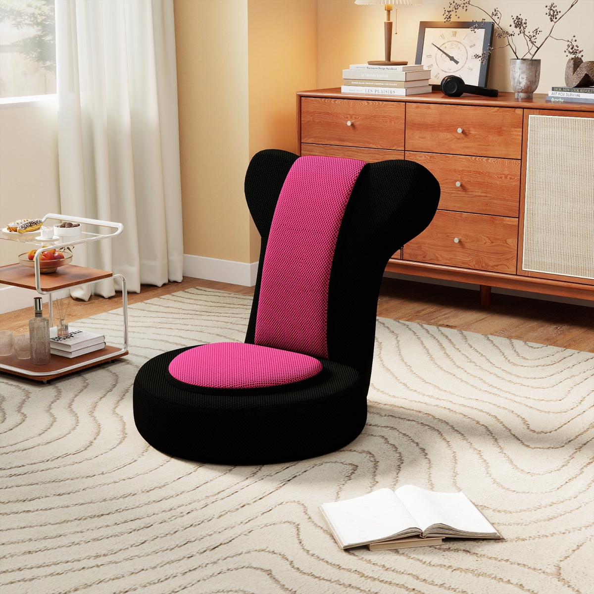 HV10703PI Floor Comfy Gaming Leisure Chair with Adjustable Headrest & Backrest - Pink