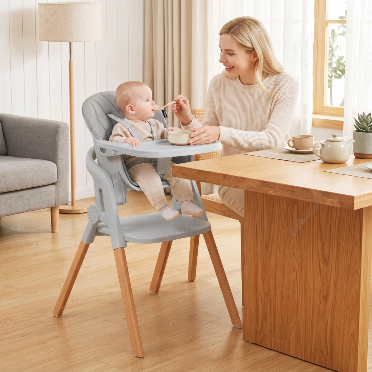 AD10117HS 7-in-1 Convertible Foldable Baby High Chair with Adjustable Tray for Kids - Gray
