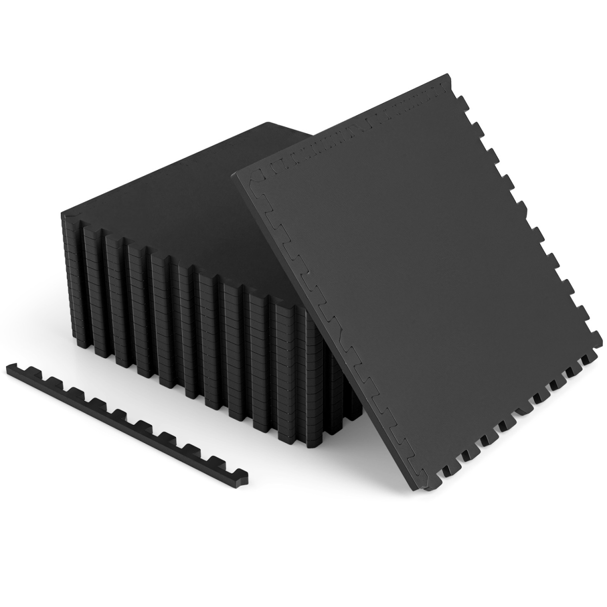 HZ10644DK-12 0.55 in. Thick Rubber Top Exercise Mat 48 Sq. ft. with Boarders - Black