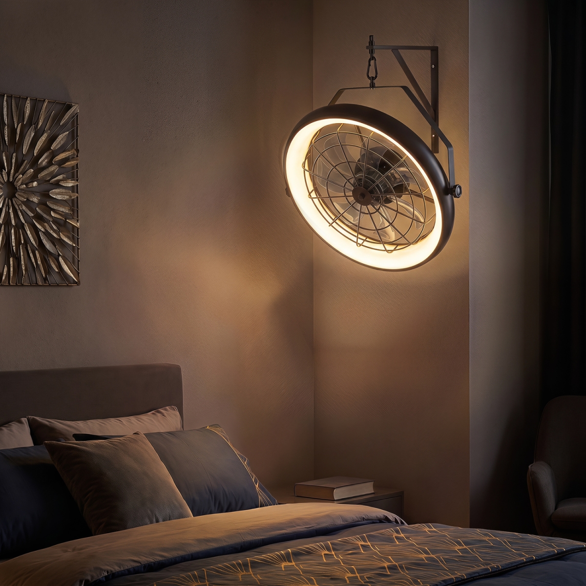 EU10224US-BK 20 in. Wall Mounted Fan with Dimmable LED Light & 6 Wind Speeds - Black