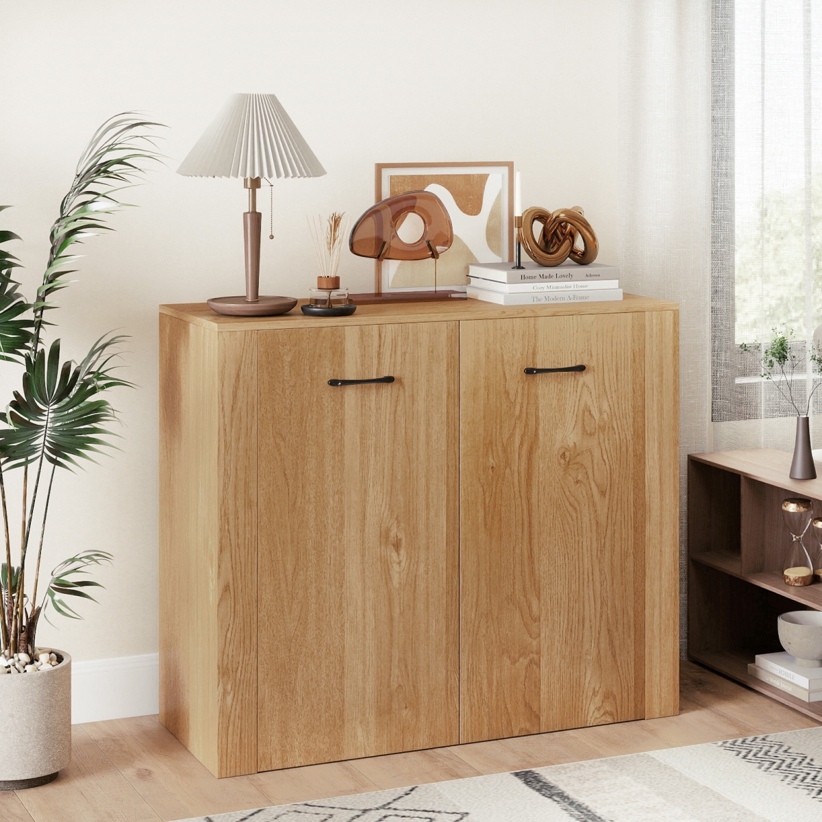 JV13271NA 38 in. Buffet Modern Sideboard Cabinet with Storage - Natural