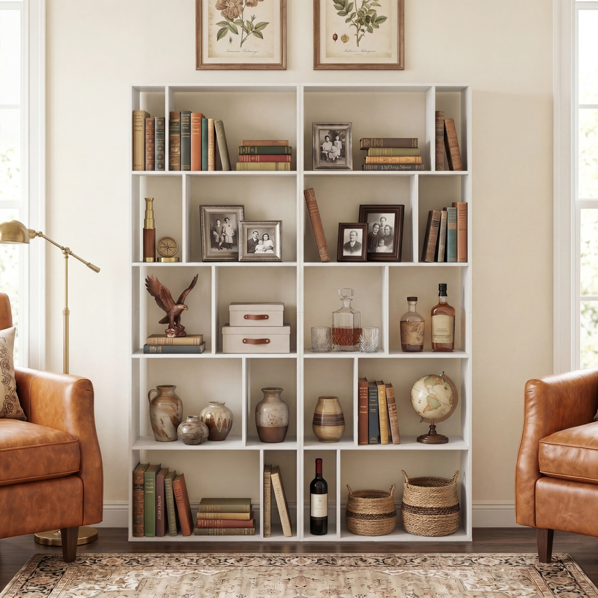 JV13544WH 5-Tier Modern Bookshelf with Open Back & 2 Anti-Tipping Kits - White