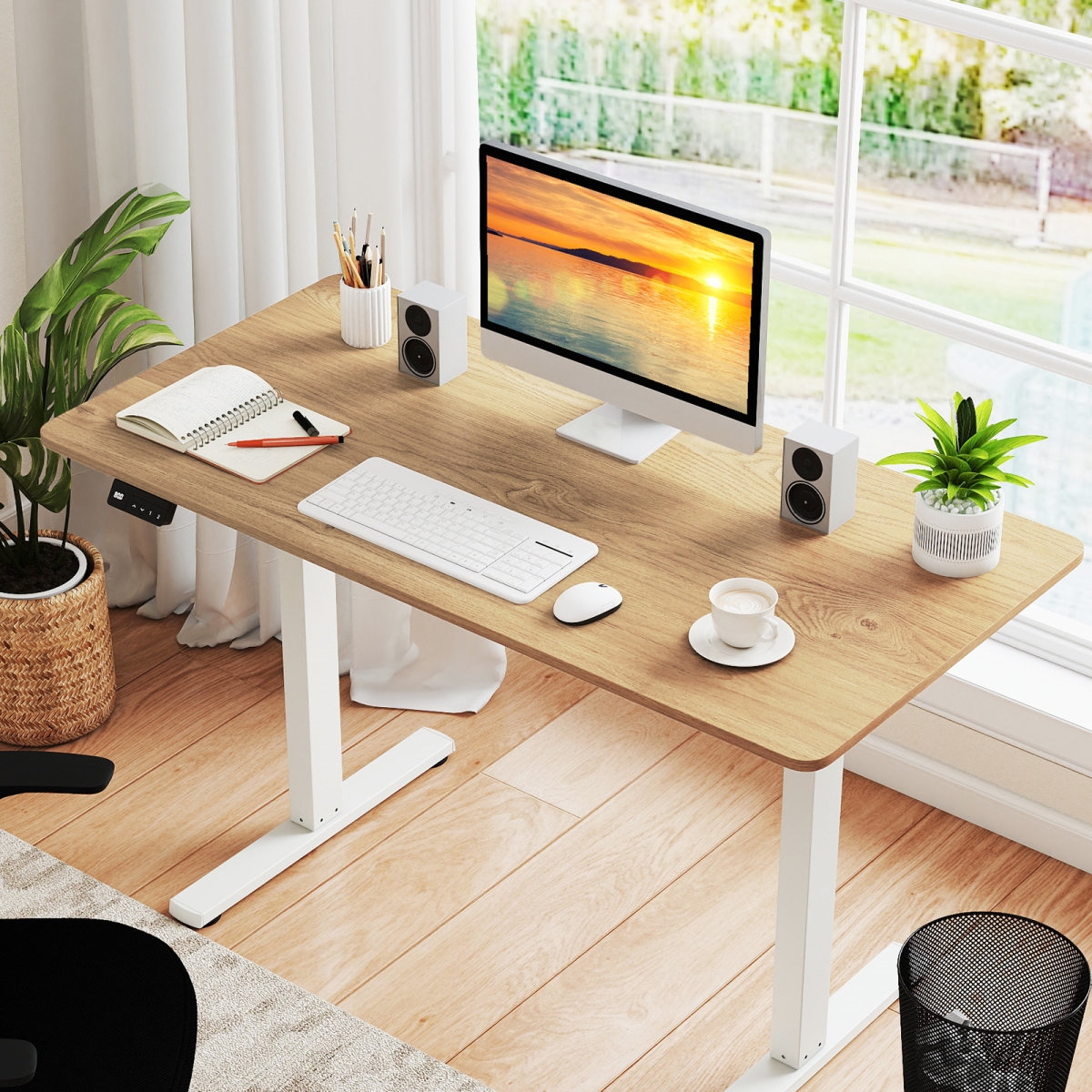 JV13244NA-T Electric Standing Desk with LED Display & 2 Memory Height Settings - Natural