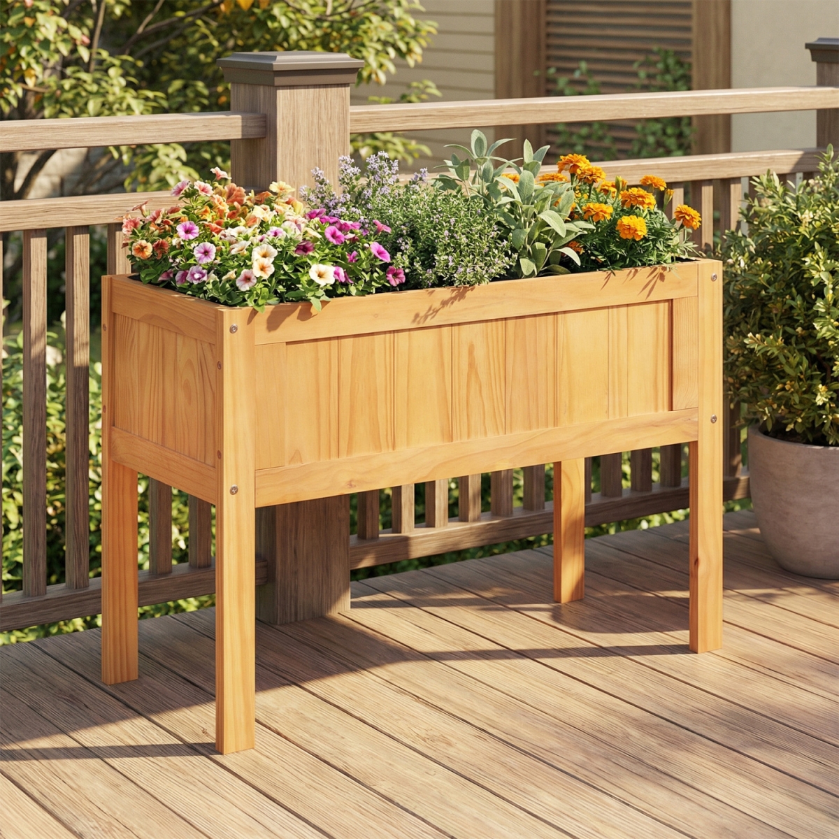 GT4580OR Wood Raised Garden Bed Elevated Planter Box with Bed Liner & Drainage Holes for Vegetables Flowers Herbs - Orange
