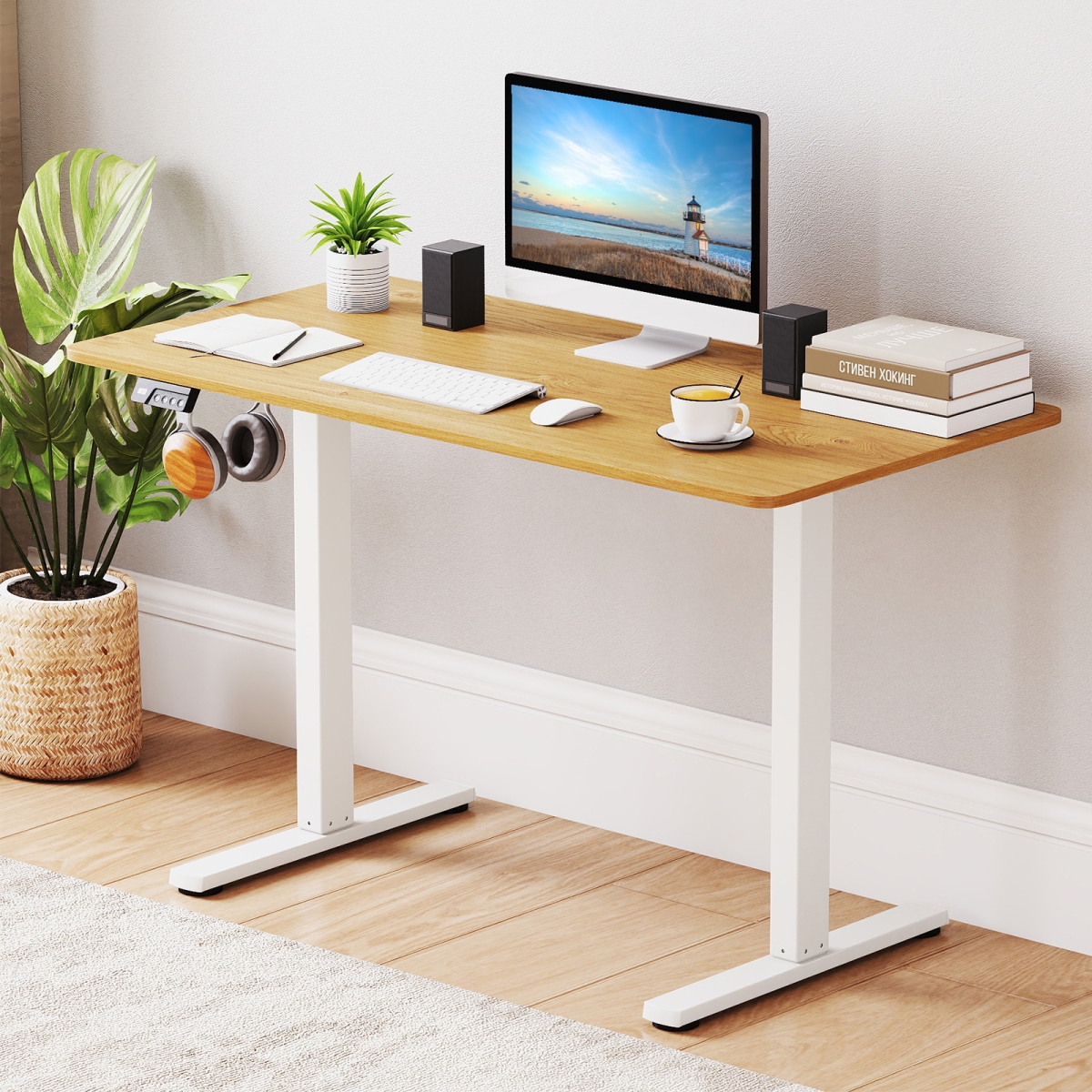 JV13244US-WH Electric Standing Desk Frame Height Adjustable Computer Desk Base with LED Display - White
