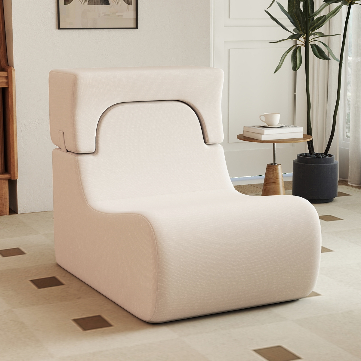 HV10763BE Floor Chair Lazy Sofa with Detachable Headrest - Beige