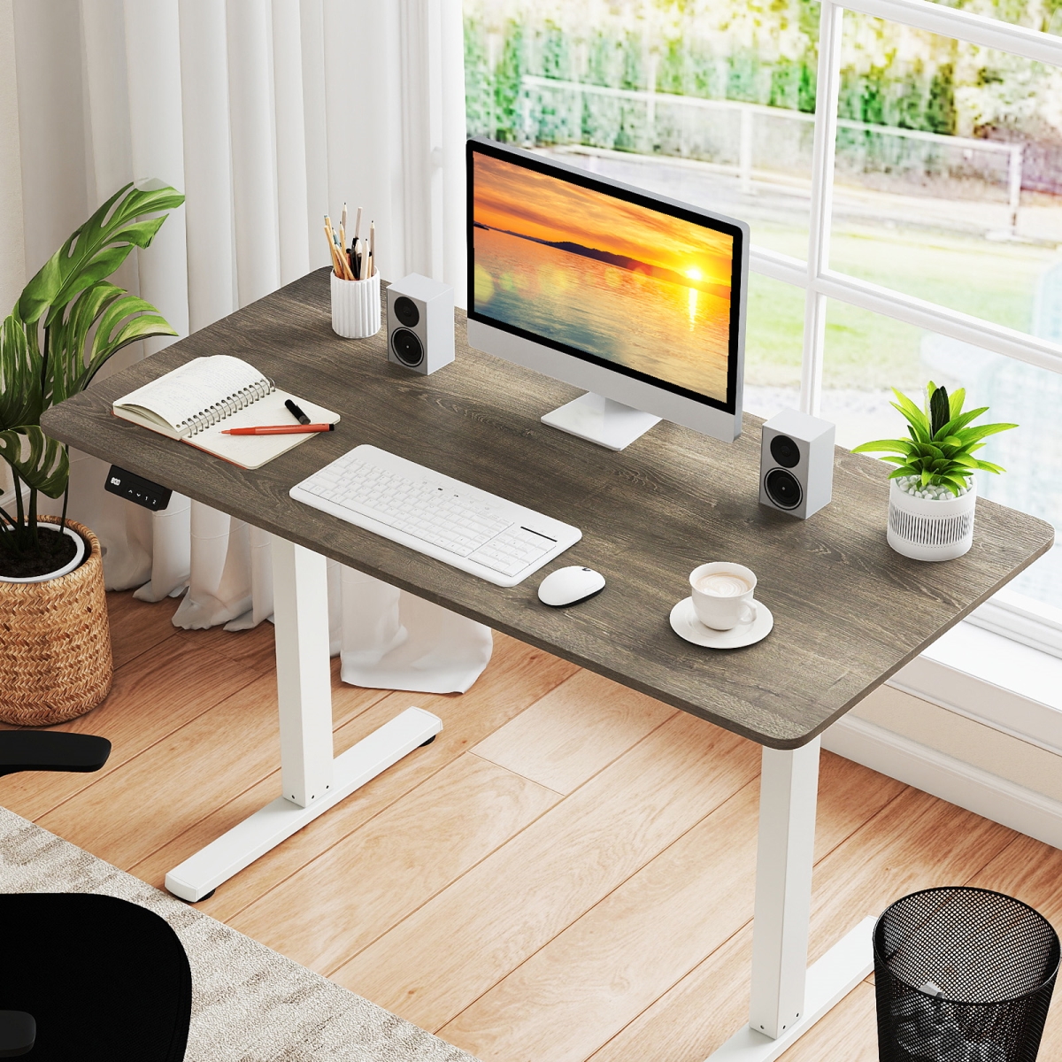 JV13244OA-T Electric Standing Desk with LED Display & 2 Memory Height Settings - Gray