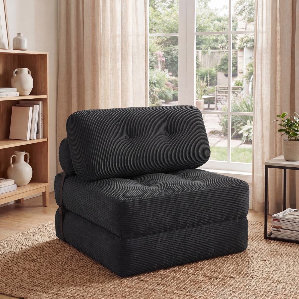 HV11014DK Folding Sofa Bed with Pillow & Back Support for Living Room - Black