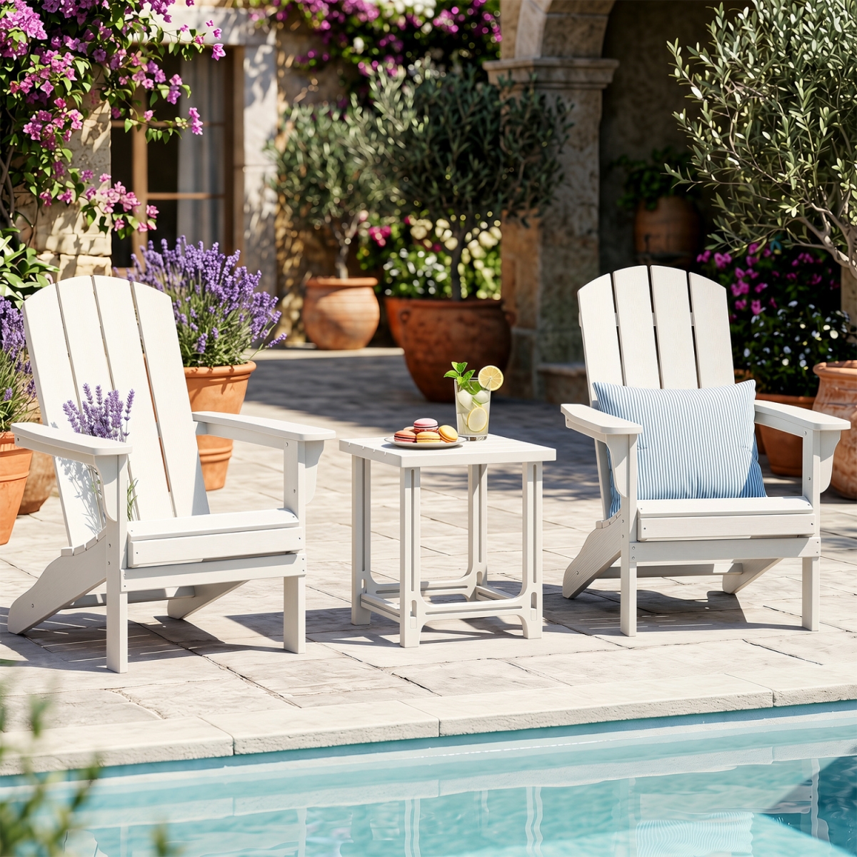 NP13790WH-1 18 in. Outdoor Adirondack Side Table with Slatted Surface - White