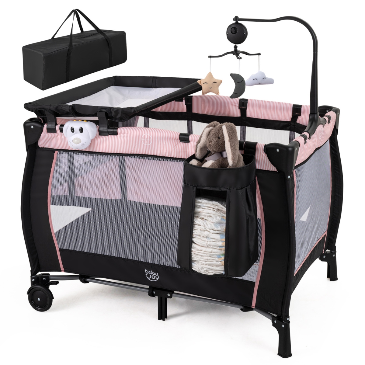 BE10047PI Multi-Functional Baby Playpen with Removable Changing Table - Pink